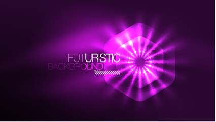 Glowing neon hexagons in dark space. Digital technology cyberspace hi-tech techno abstract background template