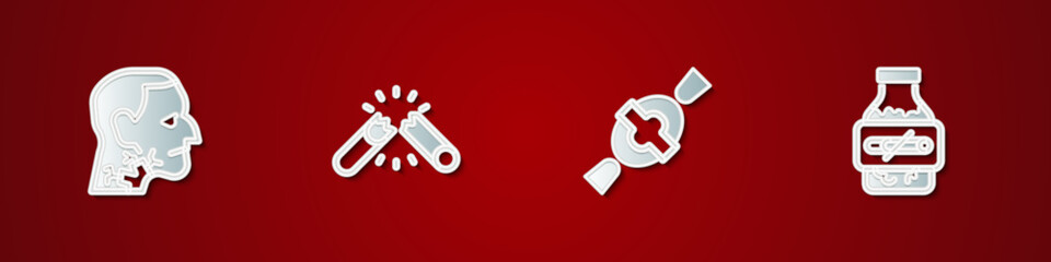 Set Throat cancer, Broken cigarette, Candy and Nicotine gum in blister pack icon. Vector