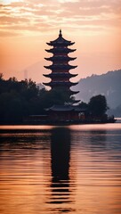 Hangzhou West Lake Leifeng Pagoda generative ai variation 4