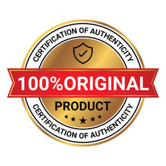 Certification of Authenticity Badge, 100 PercentOriginal Product Stamp, Logo, Sticker, Patch, round Emblem, Retro, Vintage, Hipster Vector Illustration
