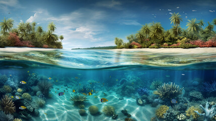 Fototapeta na wymiar Vector illustration of sea with a colorful coral reef. Generative AI image