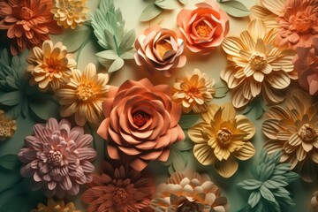 Floral craft paper wallpaper. Generate Ai