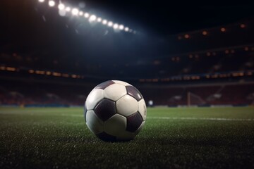 Football ball pitch in light. Generate Ai