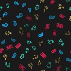 Set line Rainbow with sun, Thermometer and cloud,, Celsius and Meteorology thermometer on seamless pattern. Vector