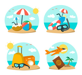 Set of travel and summer beach vacation relax vector