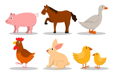 Cute cartoon farm animals collection vector