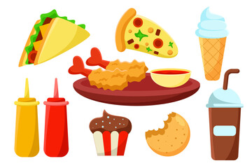 Set of Different types of fastfood vector