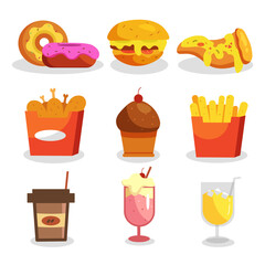 Set of Different types of fastfood vector