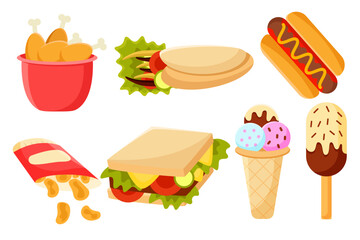 Set of Different types of fastfood vector