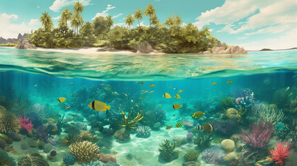 Fototapeta na wymiar Vector illustration of sea with a colorful coral reef. Generative AI image