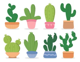 Zelfklevend Fotobehang Cactus in pot Set of various shaped cactus in pots for graphic designer vector