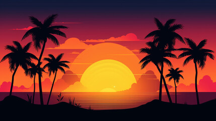 Fototapeta na wymiar Vector background of summer tropical sunset. Generative AI image