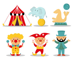 Set of activity with circus in cartoon character vector