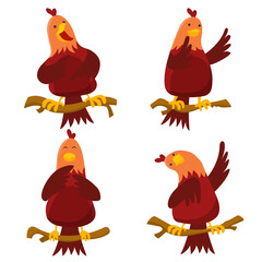 Set of funny eagle on branch of tree vector