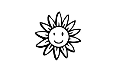 SUN FLOWER Doodle art illustration with black and white style.