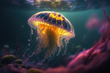 Fototapeta na wymiar glowing jelly fish in the sea
