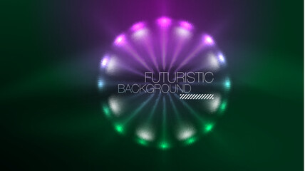 Neon glowing circles, magic energy space light concept, abstract background wallpaper design