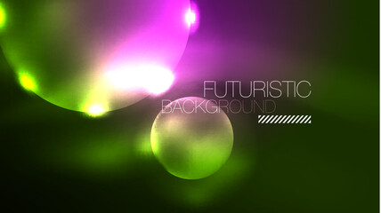 Neon glowing circles, magic energy space light concept, abstract background wallpaper design