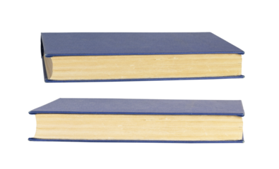 Set of old books with blue cover isolated on white or transparent background