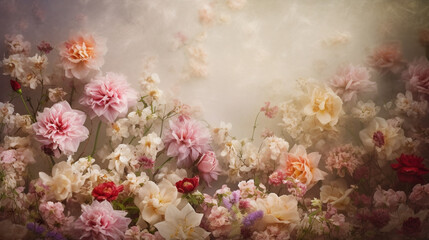 Obraz na płótnie Canvas Spring summer background of beautiful flowers. Generative AI image