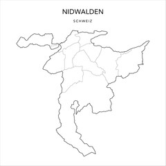 Vector Map of the Canton of Nidwald (Nidwalden) with the Administrative Borders of Municipalities (Gemeinde) as of 2023 - Switzerland (Schweitz)