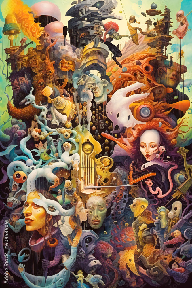 Poster surreal abstract composition. created with generative ai technology.