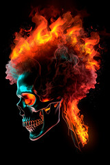 A skull with a fiery mohawk on its head. Generative AI