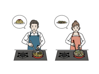 料理や自炊をするエプロン姿の男女 © SENRYU