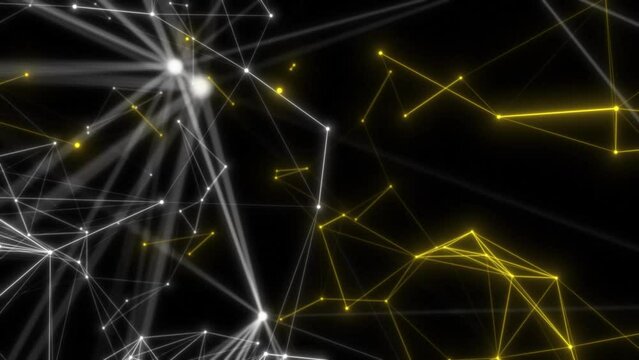 Abstract animated background that resembles a neural network visualization. A multitude of colorful lines that pulsate and move in different directions