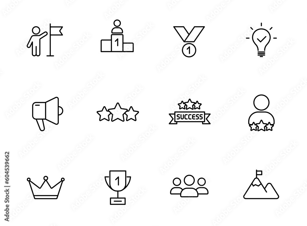 Poster success outline icons isolated on white background. success line icons for web and ui design, mobile