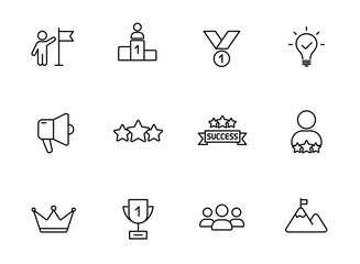 success outline icons isolated on white background. success line icons for web and ui design, mobile apps, print polygraphy and promo advertising business