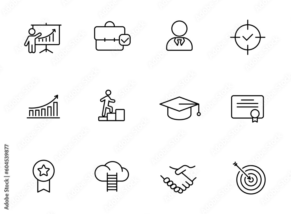 Poster success outline icons isolated on white background. success line icons for web and ui design, mobile