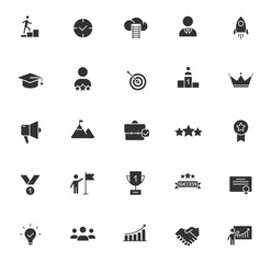 success glyph icons isolated on white background. success glyph icon set for web, mobile apps, ui design, print polygraphy and promo advertising business