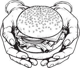 Hands hold a burger, burger in hands Vector Illustration, SVG