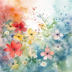 Watercolor illustration of colorful wildflowers, ai generative