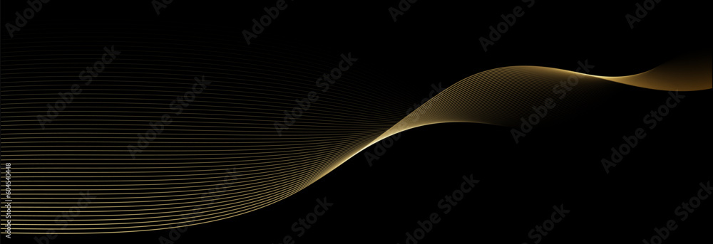 Aufkleber Abstract vector wavy lines flowing smooth curve gold gradient color on black background in concept of luxury, technology, science, music, modern.