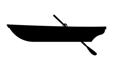 Wooden boat silhouette icon. Simple black boat. Vector illustration isolated on white background.