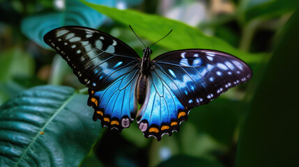 Obraz premium Beautiful Blue Clipper Butterfly close-up Picture, Nature Photography, Illustration