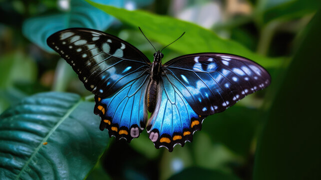 Beautiful Blue Clipper Butterfly close-up Picture, Nature Photography, Illustration