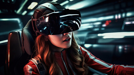 Virtual reality simulation a young woman