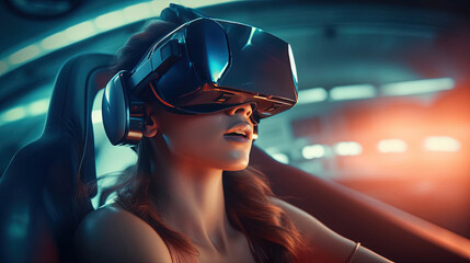 Virtual reality simulation a young woman