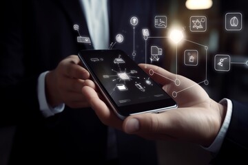 Digital Commerce Connection: Businessman or Customer Using Smartphone to Shop, businessman, smartphone, shop, online shopping, digital commerce, e-commerce, mobile technology