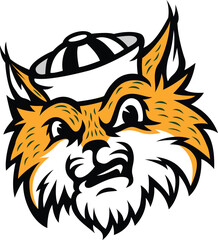Angry Bobcat Wearing Sailor Hat Mascot Design