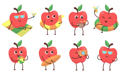 Set of Apple in various activity in summer vector