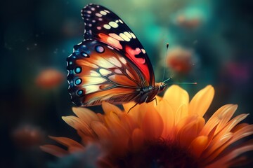 Vibrant Nature's Palette: Colorful Art of a Butterfly Serenely Perched on a Flower, colorful art, butterfly, flower, nature, vibrant, colorful, artwork, butterfly art, flower art, 