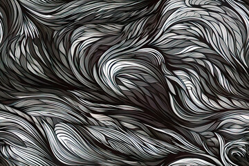Plakat tile. Abstract seamless pattern with waves and lines in black and white colors. Generative AI