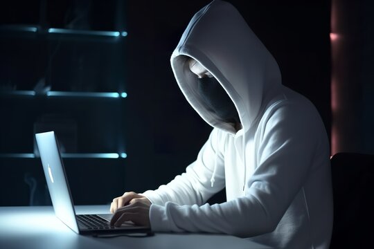 Silent Intrusion: Anonymous Hacker with Laptop, Illustrating the Concept of Hacking, anonymous hacker, laptop, hacking concept, cybersecurity, digital security, computer hacking, hacking skills,