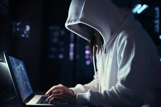 Silent Intrusion: Anonymous Hacker with Laptop, Illustrating the Concept of Hacking, anonymous hacker, laptop, hacking concept, cybersecurity, cybercrime, digital security, computer hacking,