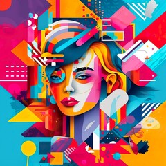A visually striking and dynamic image, incorporating elements like bold typography, vibrant colors, and engaging visuals, abstract face, Generated AI