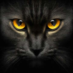 A cat with a hunter's look in the dark, generative ai technology
